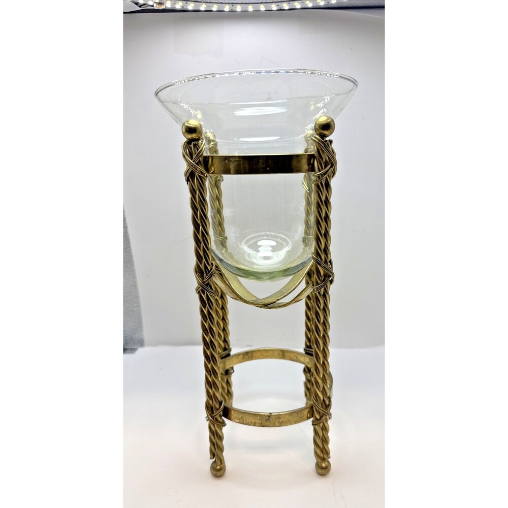 VTG Glass Vase with Intricate Brass Plate Holder Decorative Decor Home candle - Picture 8 of 8